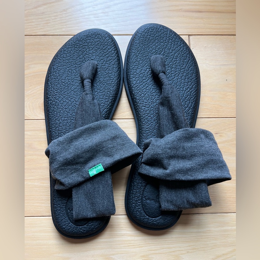 Sanuk brand women’s sandals, black and grey, size 9